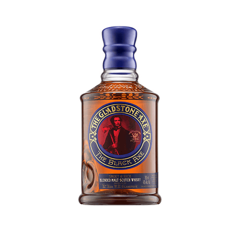 Gladstone Axe Blended Scotch Whisky bottle, 75cl, with blue cap and decorative label, 43% alcohol, Scottish whisky.