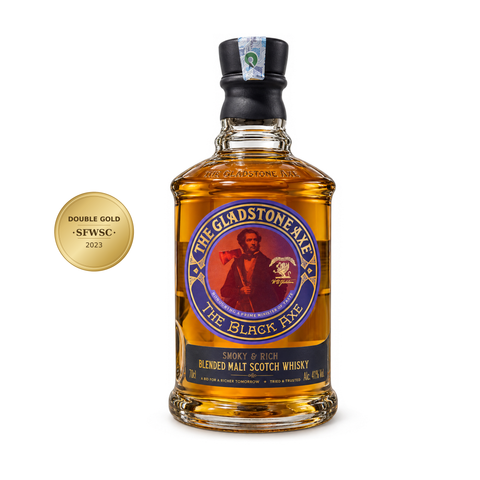 The Gladstone Axe Black Axe 700ml 41% with SFWSC 2023 Double Gold award badge