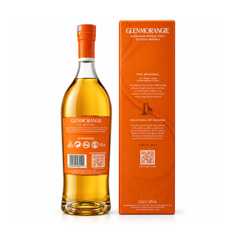 Glenmorangie The Original 10 Year Old 1L 40% bottle and gift box — rear view