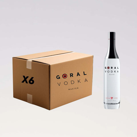 Box of 6 Goral Classic Vodka 50cl bottles, Slovakia, premium distilled vodka with 40% ABV, ideal for cocktails.