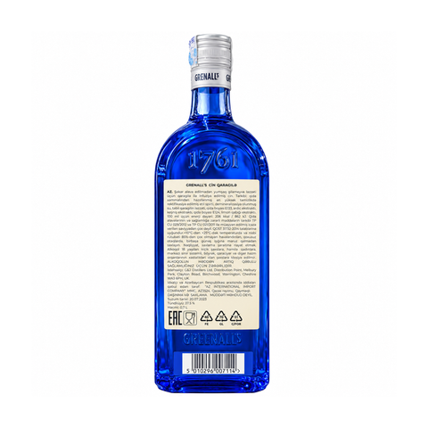 Greenalls Blueberry Gin 700ml bottle with distinctive blue color and label, 37.5% alcohol by G&J Distillers in Cheshire, England.