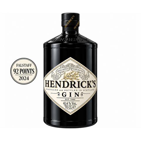 Hendricks Original Gin 700 ml bottle, 41.4% ABV, Scottish gin with apothecary-style design and Falstaff 92 points.