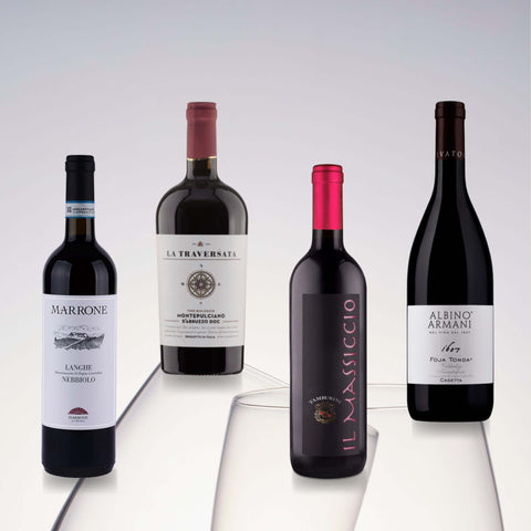 Selection of Italian wines including Albino Armani, La Traversata, Marrone Langhe, and Il Massiccio, ideal for tasting with meats and cheese.