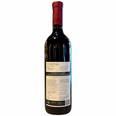 Iveritas Saperavi Reserve Dry Red Wine 2024 750ml bottle from Georgia with 13.5% alcohol content, showing label details.