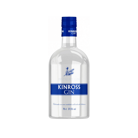Kinross Gin 700ml bottle with 40% ABV, distilled in Spain, featuring a classic London Dry-style with juniper, coriander, and citrus botanicals.