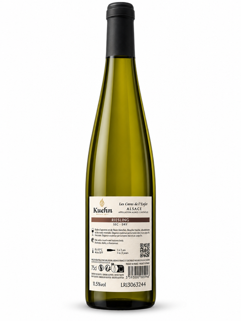 Kuehn Les Caves de l’Enfer Alsace Riesling 2023 — back label on white background