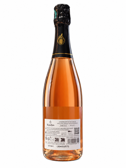 Kuehn Cremant dAlsace Rose Brut 750ml bottle with label showing French sparkling rosé, dry Brut style, 12% ABV.