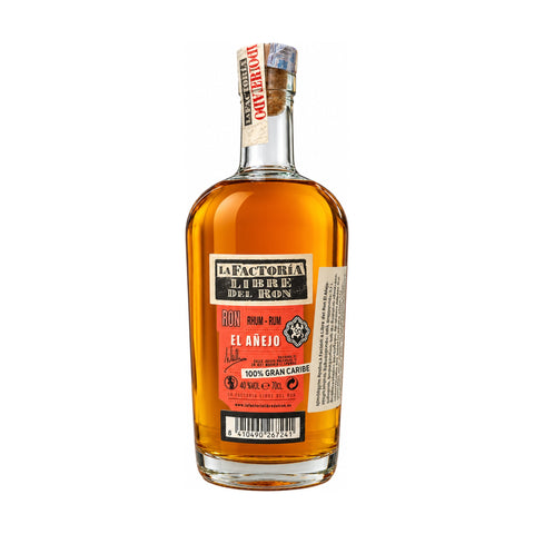 La Factoría El Anejo Caribbean Rum 700ml bottle, 40% ABV, amber blend from the Caribbean with molasses and aged rum from Martinique.