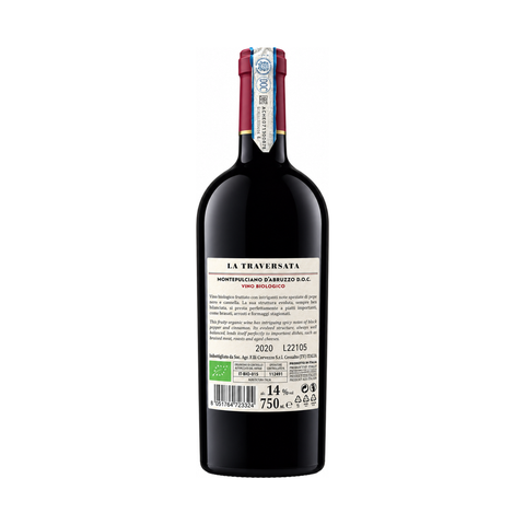 La Traversata Montepulciano d'Abruzzo DOC 2020 organic wine 750ml 14% - back