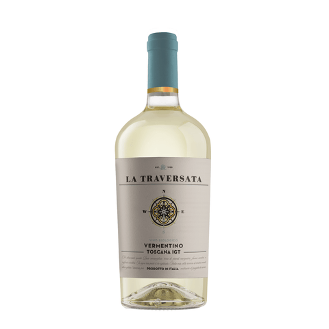 La Traversata Vermentino Toscana IGT white wine bottle, 750ml, elegant Italian wine from Tuscany, 12.5% ABV.