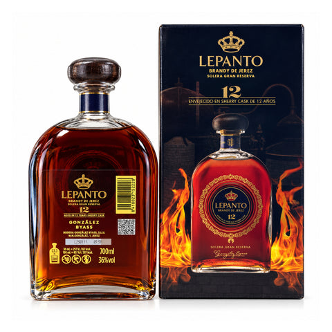 Lepanto 12 Solera Gran Reserva Brandy 700ml 36% with gift box, rear label | ბრენდი სასაჩუქრე ყუთით, უკანა ეტიკეტი