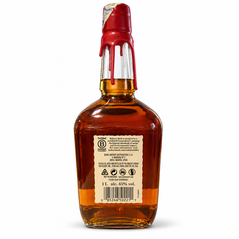 Maker s Mark Kentucky Straight Bourbon Whiskey 1L bottle with red wax seal, showcasing the label and 45% ABV.