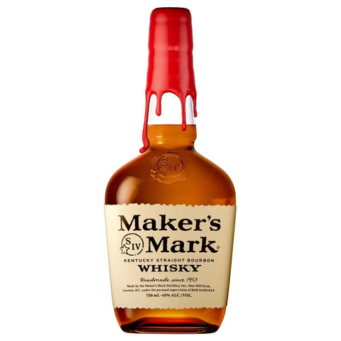 Maker's Mark Kentucky Straight Bourbon 1L bottle with red wax seal, handcrafted in Loretto, Kentucky, 45% alcohol content.