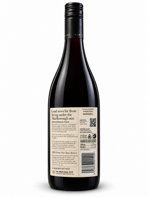 Marlborough Sun Pinot Noir 2024 back bottle 750ml 13.5%