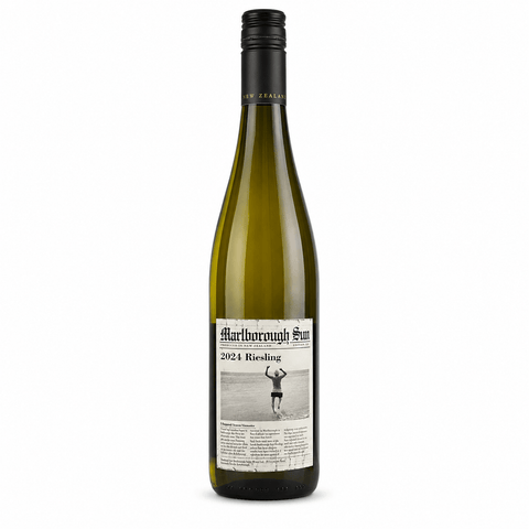 Marlborough Sun Riesling 750ml 2024 New Zealand wine bottle featuring vibrant label and classic Riesling design.