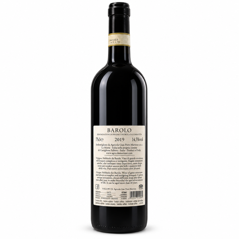 Marrone Barolo DOCG Red Dry Wine 2019 bottle, 750ml size, 14.5% alcohol, Italian Nebbiolo wine with complex bouquet and structured character.