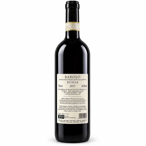 Marrone Barolo Bussia DOCG 2017 back bottle on white background