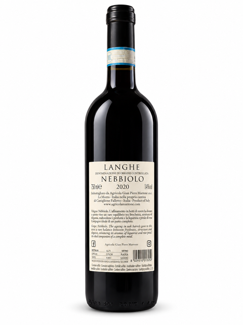 Marrone Langhe Nebbiolo DOC 2020 750ml 14% — back view on white background