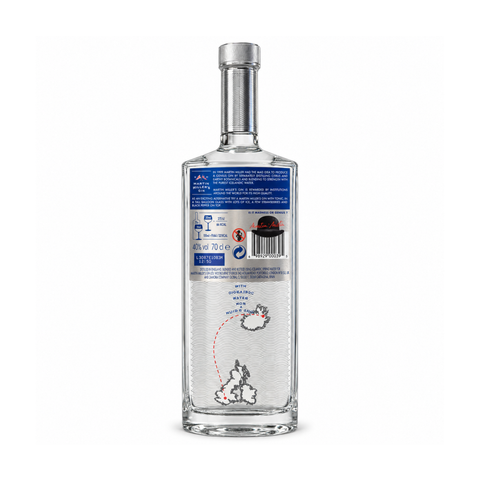 Back view of Martin Millers Original Gin 700 ml bottle showcasing the label and design details.