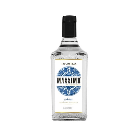 Maxximo Silver Tequila 1L bottle, 38% alc, 100% blue agave, Jalisco, Mexico. Premium blanco tequila for sipping and mixing.
