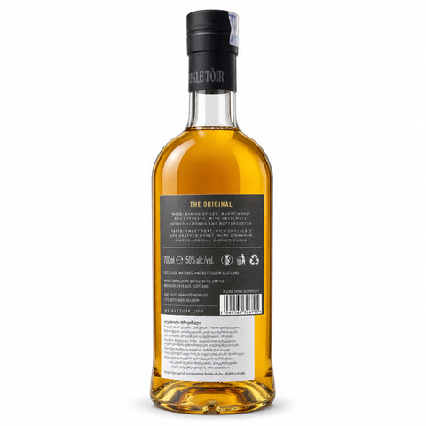 Back view of Meikle Toir The Original 5Y Single Malt Scotch 700ml bottle highlighting label and packaging.