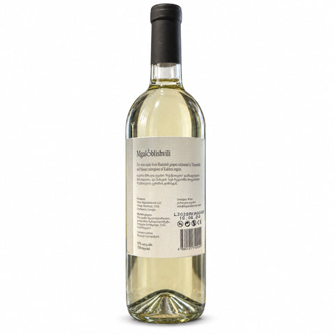 Mgaloblishvili Rkatsiteli dry white wine – back bottle label