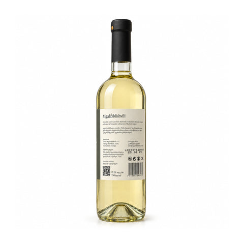 Mgaloblishvili Tsinandali 2023 rear label, 13.5% 750ml | მგალობლიშვილი წინანდალი 2023 უკანა ეტიკეტი