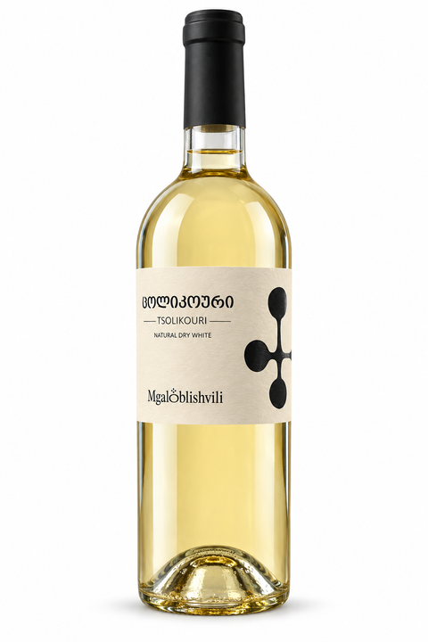 Mgaloblishvili Tsolikouri 2024 dry white wine 750ml front bottle on white background