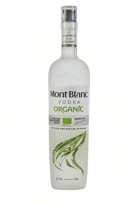 Mont Blanc Organic Vodka 0.7L bottle, 40% ABV, premium French vodka made from 100% organic ingredients with elegant design.