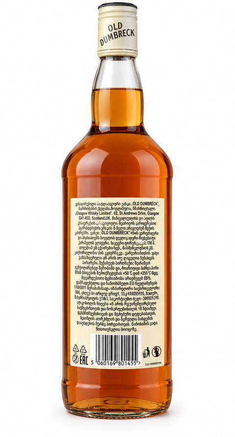 Old Dumbreck Blended Scotch Whisky 1L — უკანა ხედი