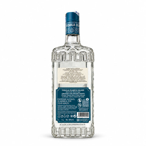 Olmeca Silver Tequila 1 L 35%, rear label and barcode 7503032994499 | ოლმეკა სილვერ ტეკილა 1 ლ 35%, უკანა ეტიკეტი და ბარკოდი 7503032994499