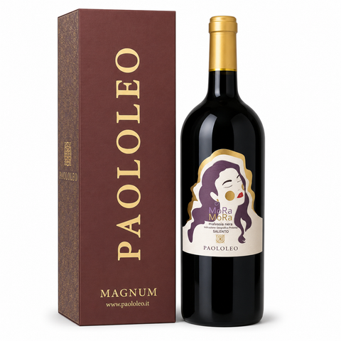 Paololeo Mora Mora Malvasia Nera Magnum 1.5L with gift box from Paololeo Winery, showcasing Italian red wine.