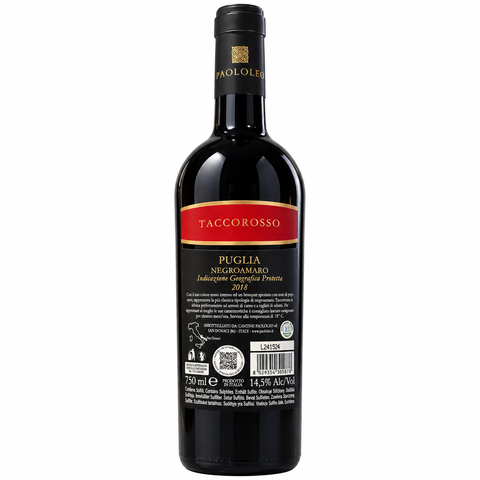 PaoloLeo Taccorosso Negroamaro Red Wine 2018 750ml 14.5% from Italy with Puglia IGP designation