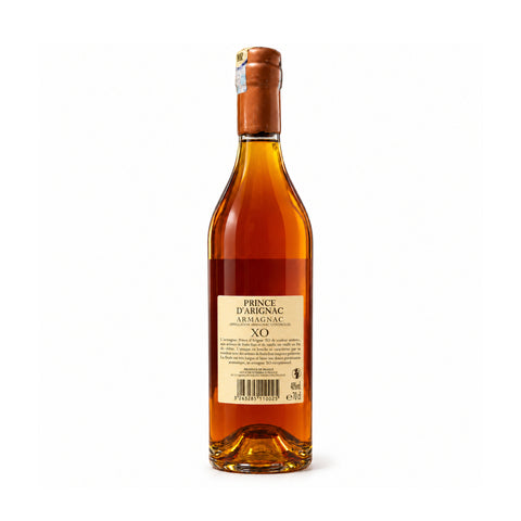 Prince dArignac XO Armagnac 700ml bottle with copper closure and cream label, oak-aged brandy from France.