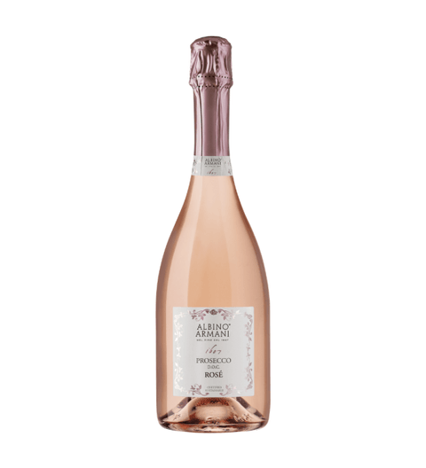 Bottle of Albino Armani Prosecco Rosé DOC, 75cl, 11% ABV, showcasing its elegant and modern design, perfect for celebrating.