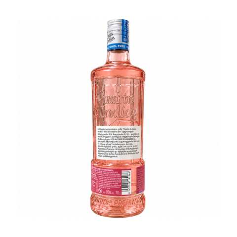 Puerto de Indias Strawberry Alcohol Free 0.0%, 700 ml pink bottle, rear label