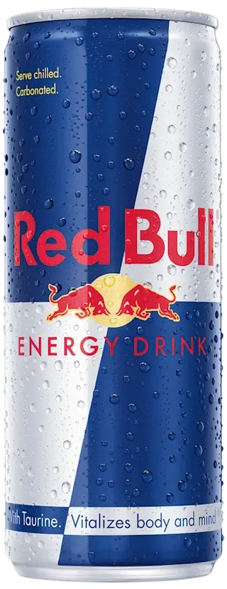 250ml Red Bull Energy Drink can, Austria, chilled and carbonated for instant energy and focus