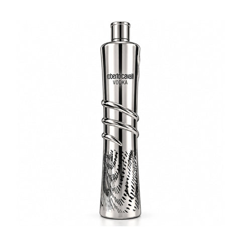 Roberto Cavalli Mirror Edition არაყი 1 ლ 40% — ვერცხლისფერი ბოთლი გველის რელიეფით, წინა ხედი