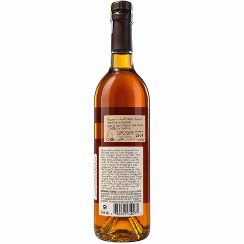 Rear view of Rowan s Creek Kentucky Bourbon 750ml bottle with label details and 50.05% ABV.