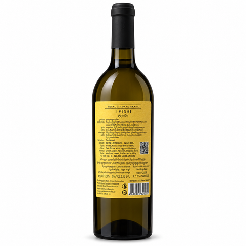 Royal Khvanchkara Tvishi 2024 Semi Sweet White Wine 750ml bottle with back label