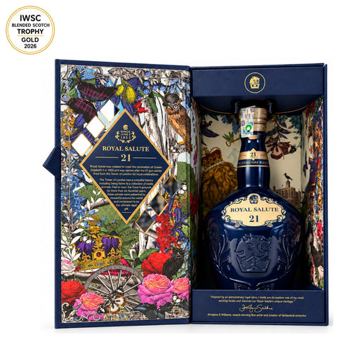 Royal Salute 21 Signature Blend 700ml open gift box — IWSC 2026 Gold and Blended Scotch Whisky Trophy