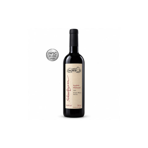 Schuchmann Mukuzani 2023 dry red wine 750ml 14% front bottle with IWSC 2025 Silver award