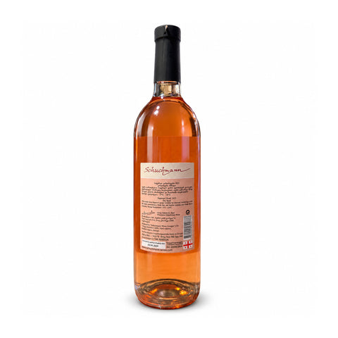 Schuchmann Saperavi Rosé 2023 dry wine 750ml 14% rear label — შუხმანი საფერავი როზე 2023, უკანა ეტიკეტი