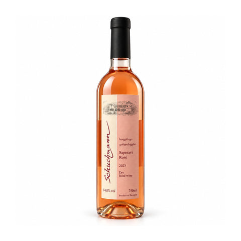 Schuchmann Saperavi Rosé 2023 dry wine 750ml 14% front — შუხმანი საფერავი როზე 2023, წინა მხარე