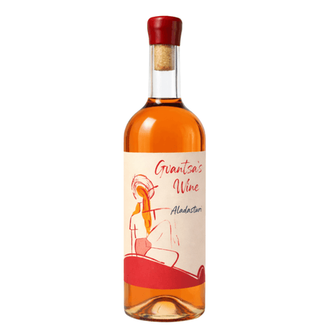 Gvantsa’s Wine Aladasturi Rose Wine 750ml bottle with red cap, showcasing traditional Georgian amber wine. Natural Aladasturi grape wine.