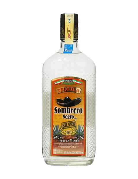 Sombrero Negro Silver Tequila 1L bottle, 38% alcohol, made in Mexico from 100% blue agave, perfect for sipping or cocktails.