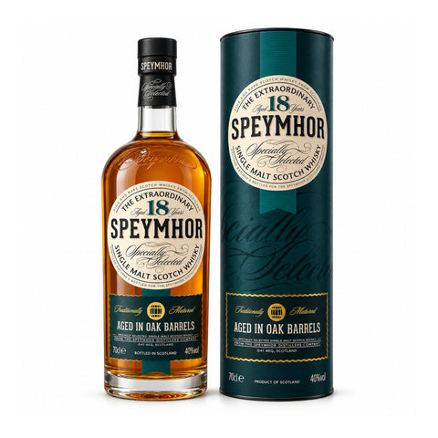 Speymhor 18 Year Old Single Malt Scotch Whisky 700ml 40% bottle and gift tube - front