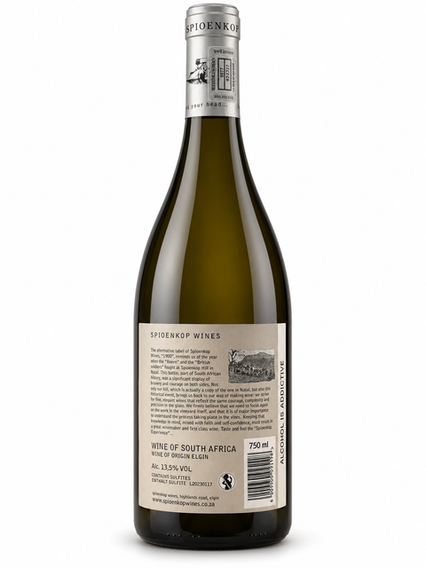 Spioenkop 1900 Chardonnay 2022 — back label, Elgin, 13.5% ABV