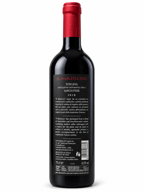 Tamburini Il Massiccio 2018 back bottle on white background