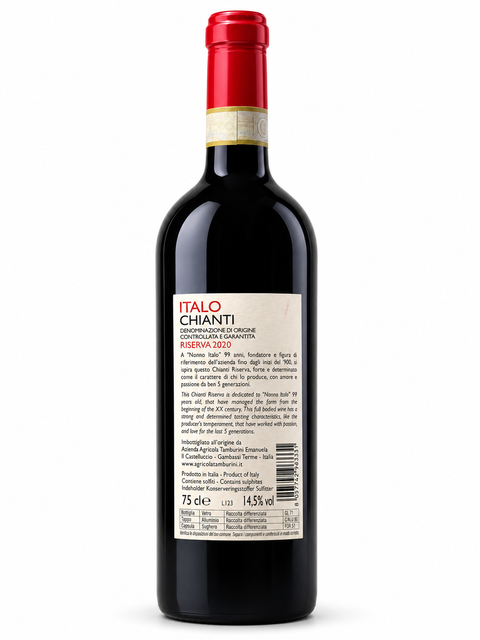 Tamburini Italo Chianti DOCG Riserva 2020 750ml 14.5% — back view on white background
